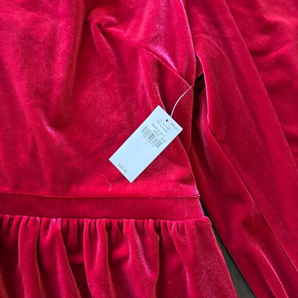 Old Navy Red Velvet Babydoll Peplum Blouse Holiday Balloon Sleeves  BRAND NEW - Picture 2 of 3